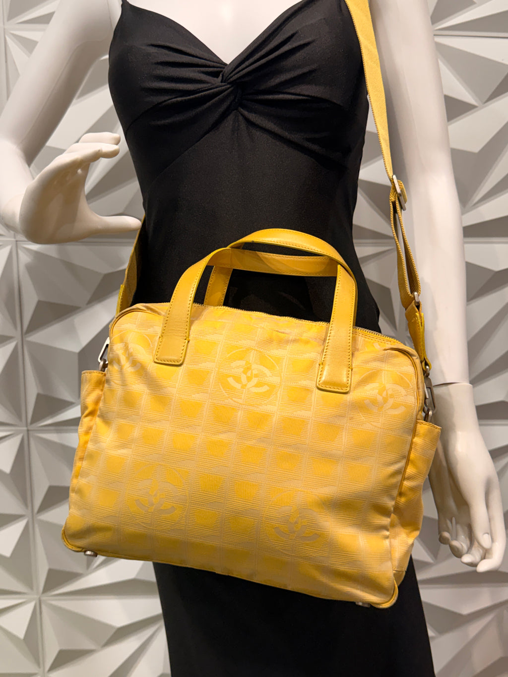 Chanel Yellow Travel Line Nylon Handbag