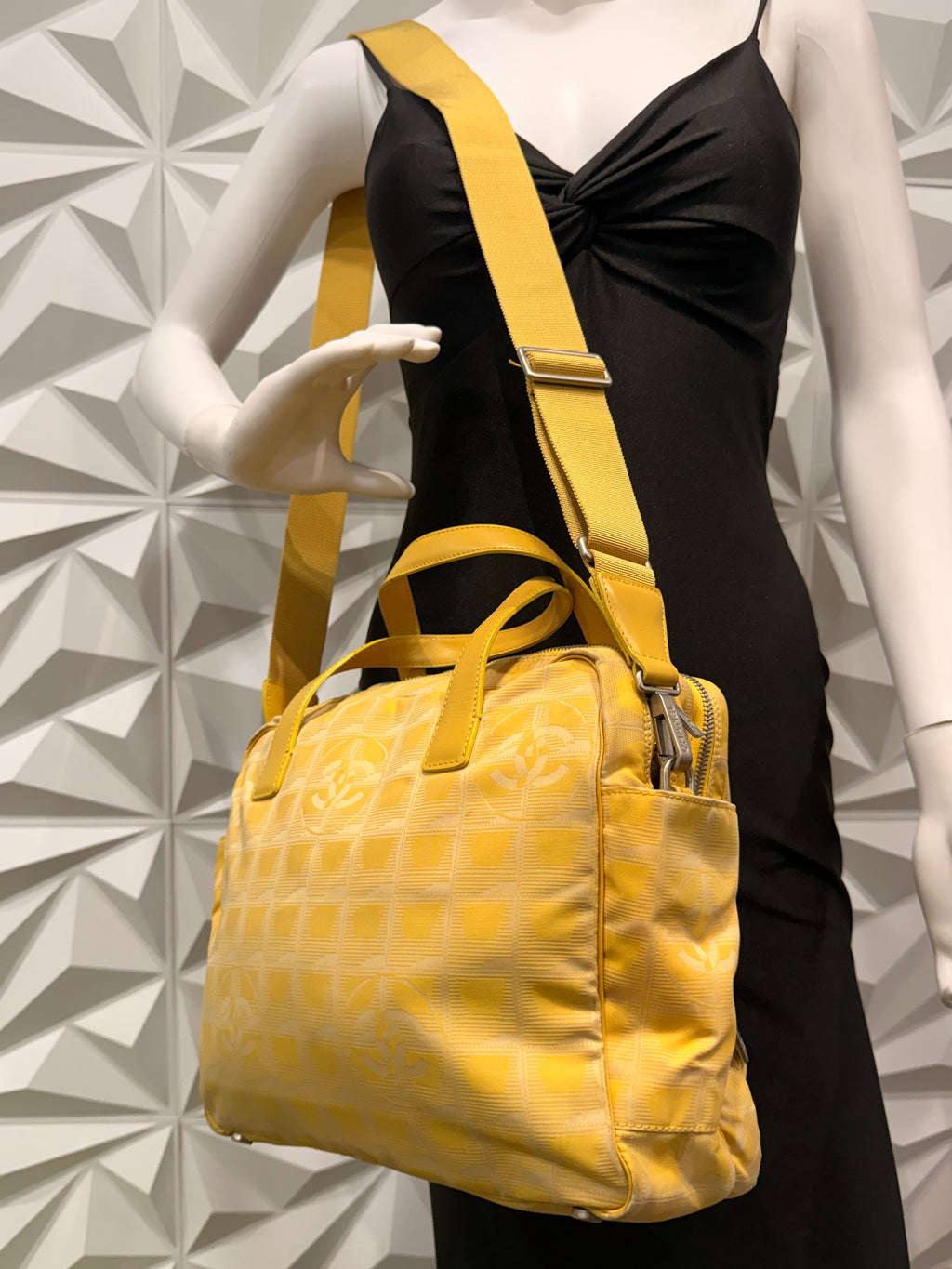 Chanel Yellow Travel Line Nylon Handbag