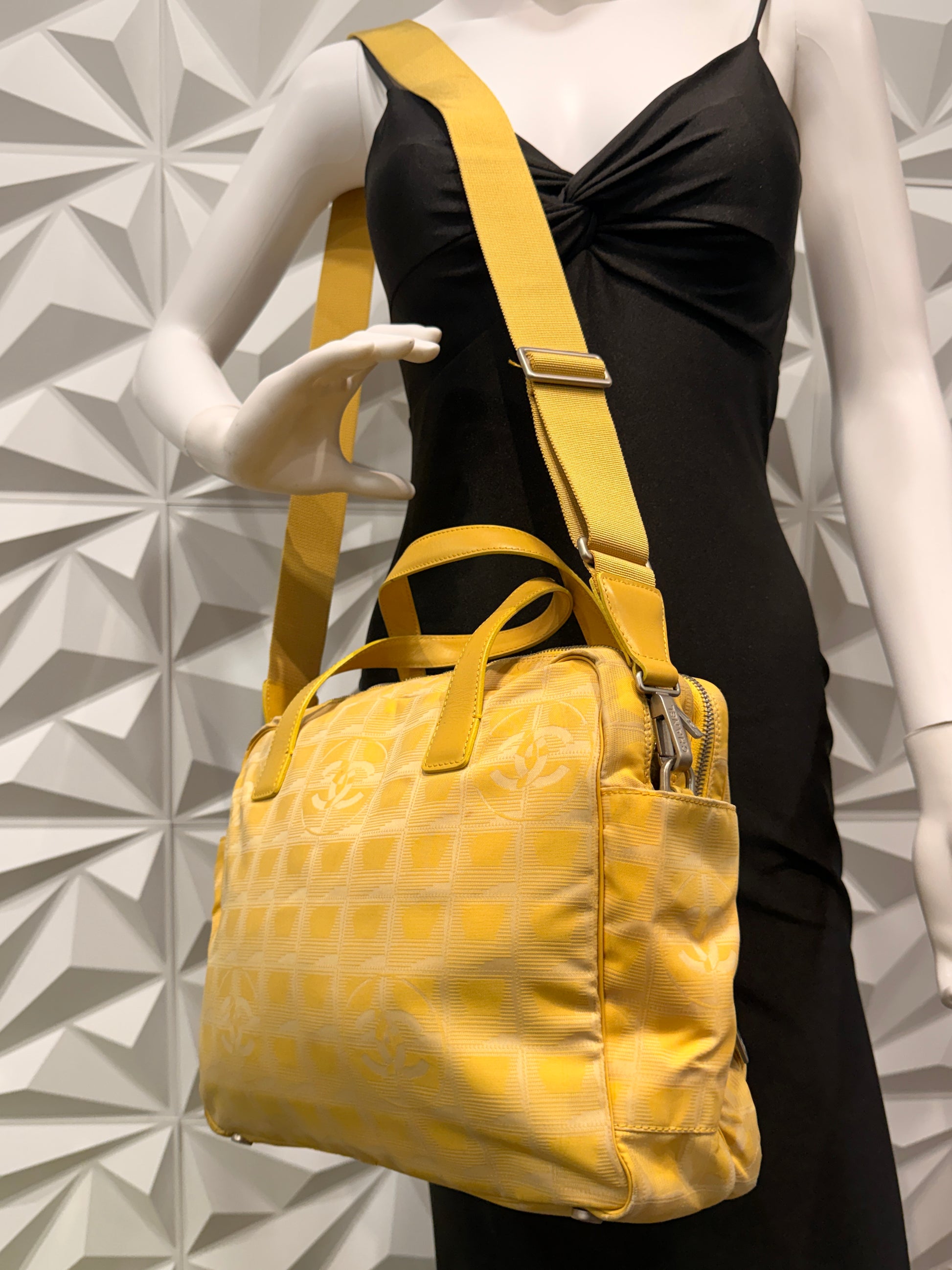 Chanel Yellow Travel Line Nylon Handbag