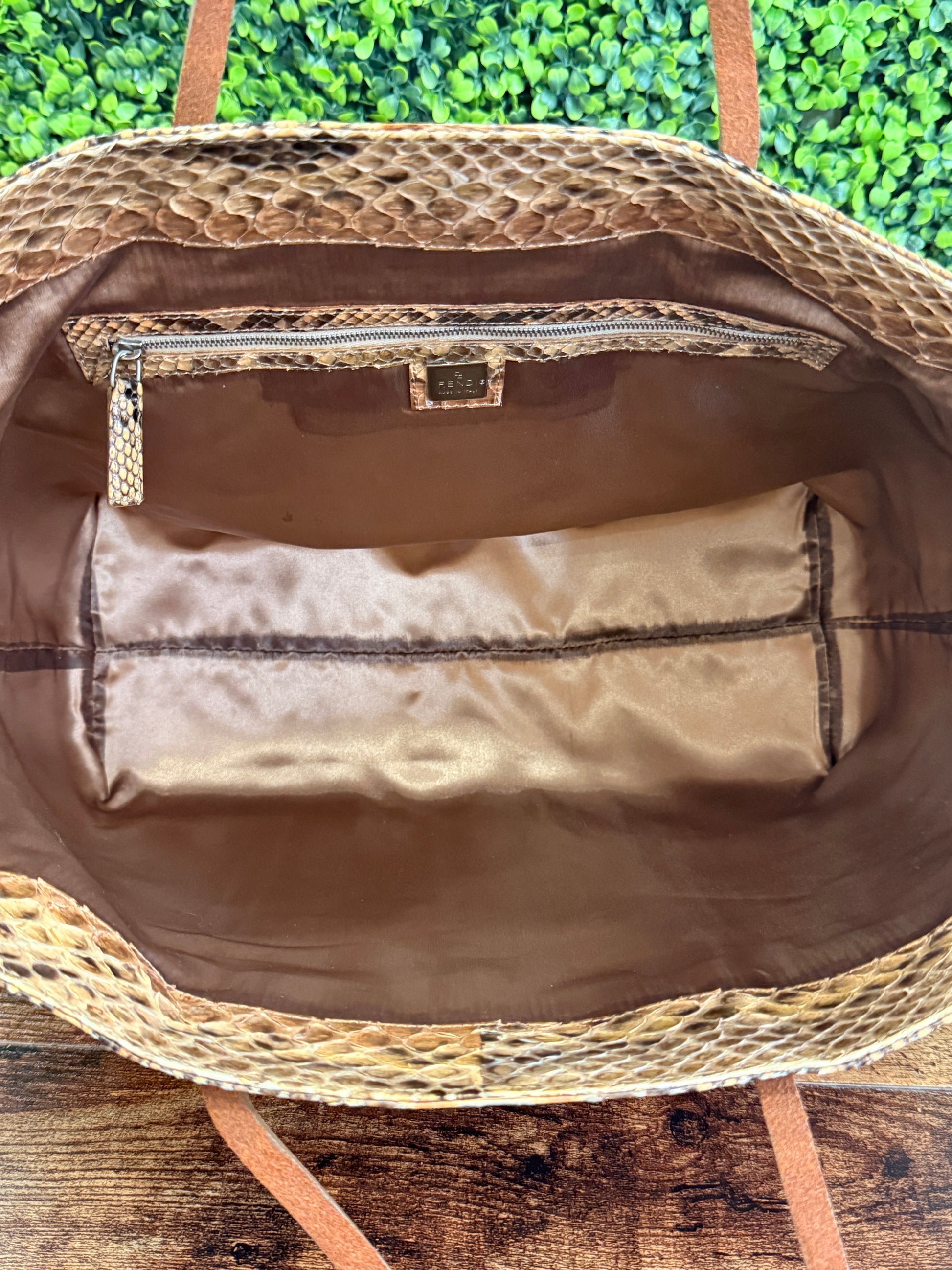 Fendi Brown Python Leather Tote Bag