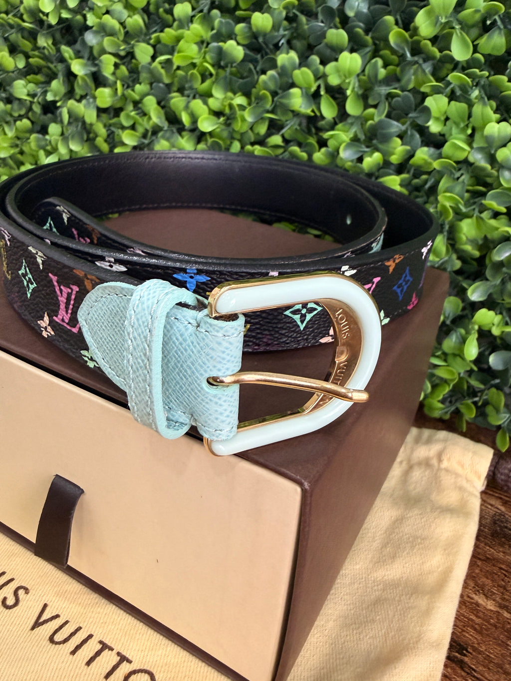 Louis Vuitton Black Monogram Multicolor Belt 80/32