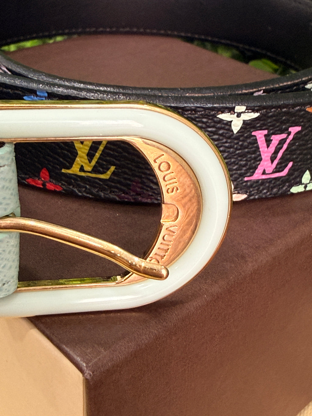 Louis Vuitton Black Monogram Multicolor Belt 80/32