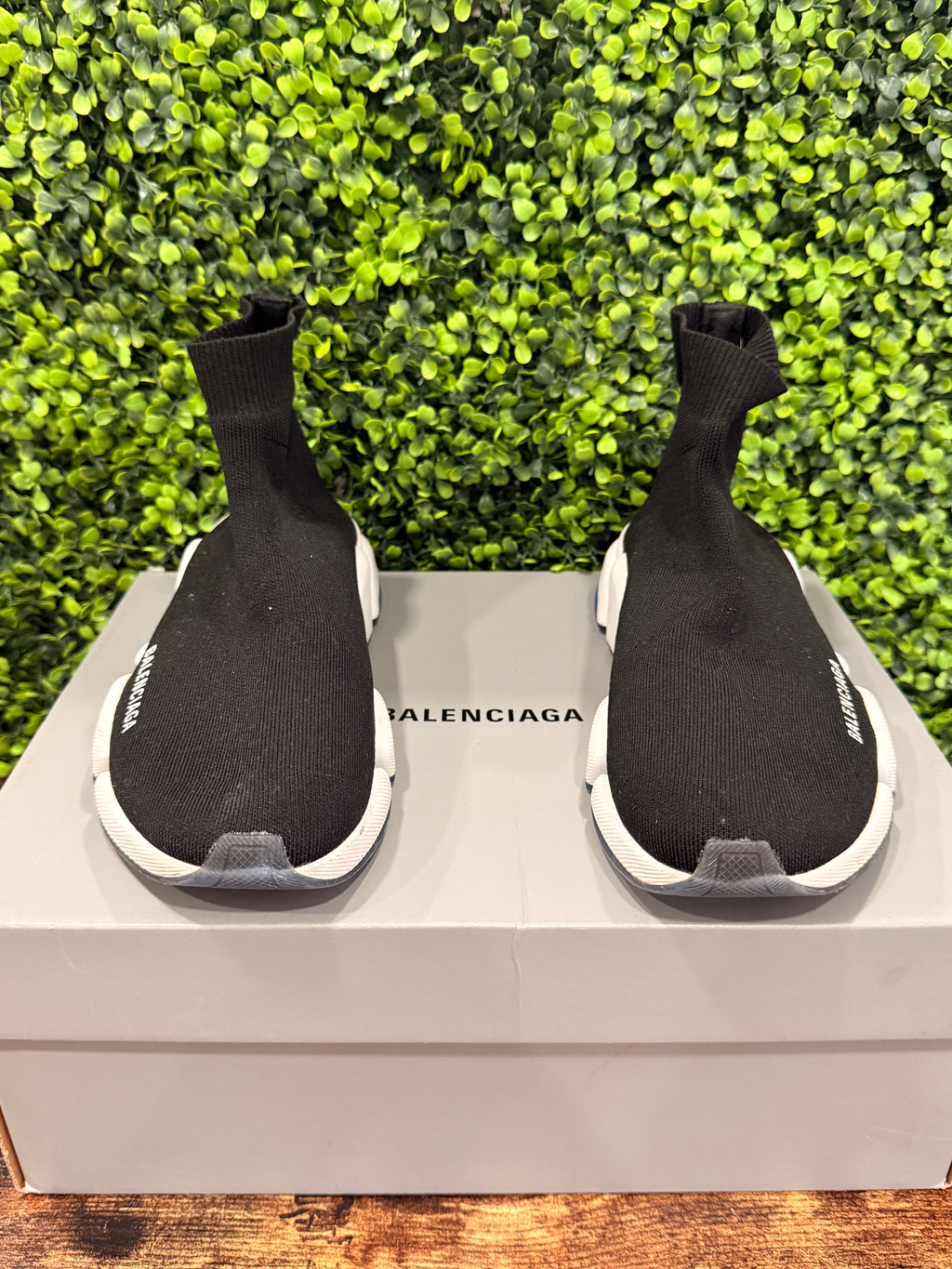 Balenciaga Black Speed 2.0 Blue Sole Sneakers