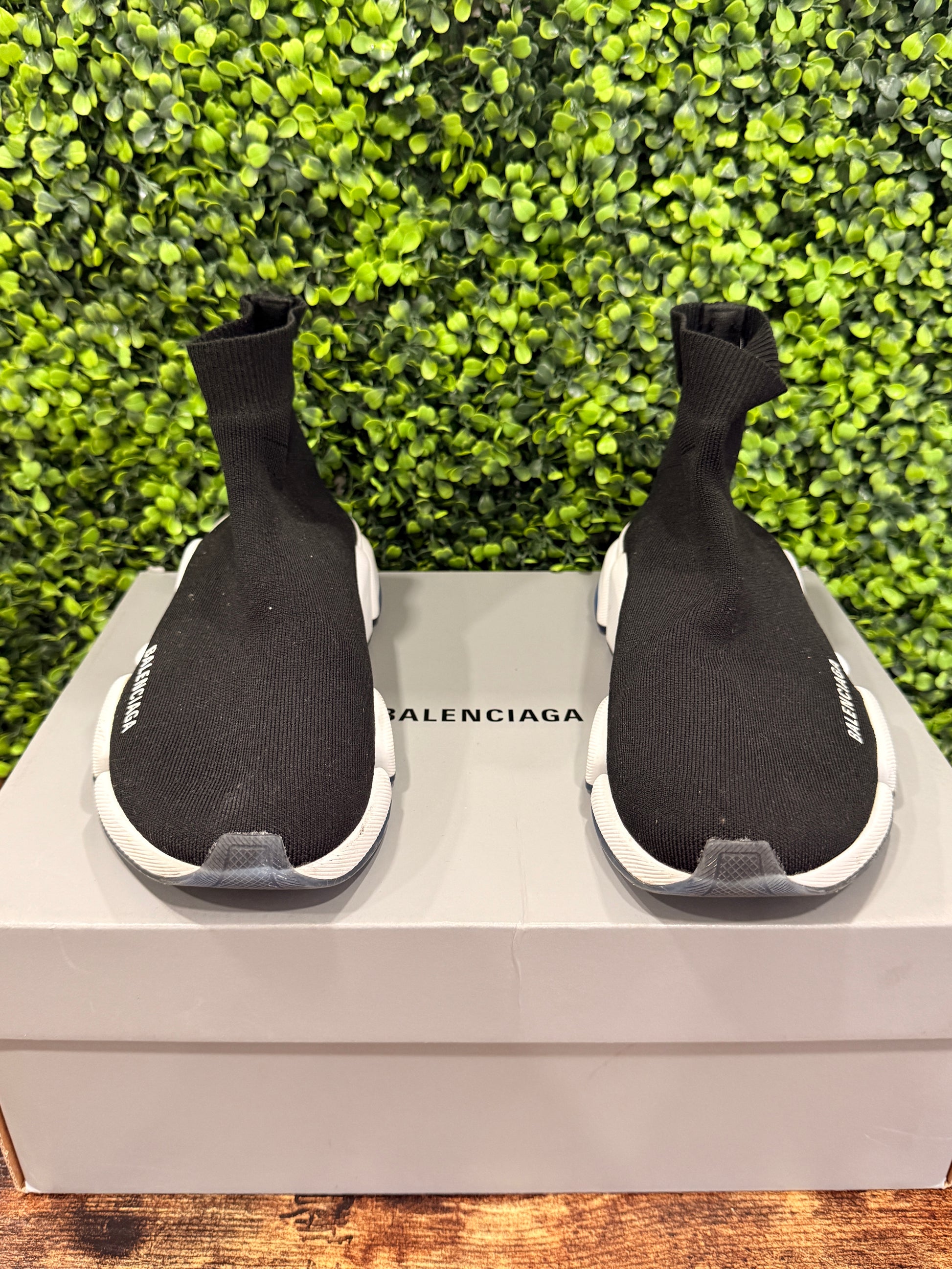 Balenciaga Black Speed 2.0 Blue Sole Sneakers
