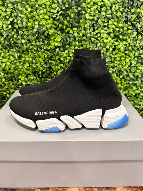 Balenciaga Black Speed 2.0 Blue Sole Sneakers