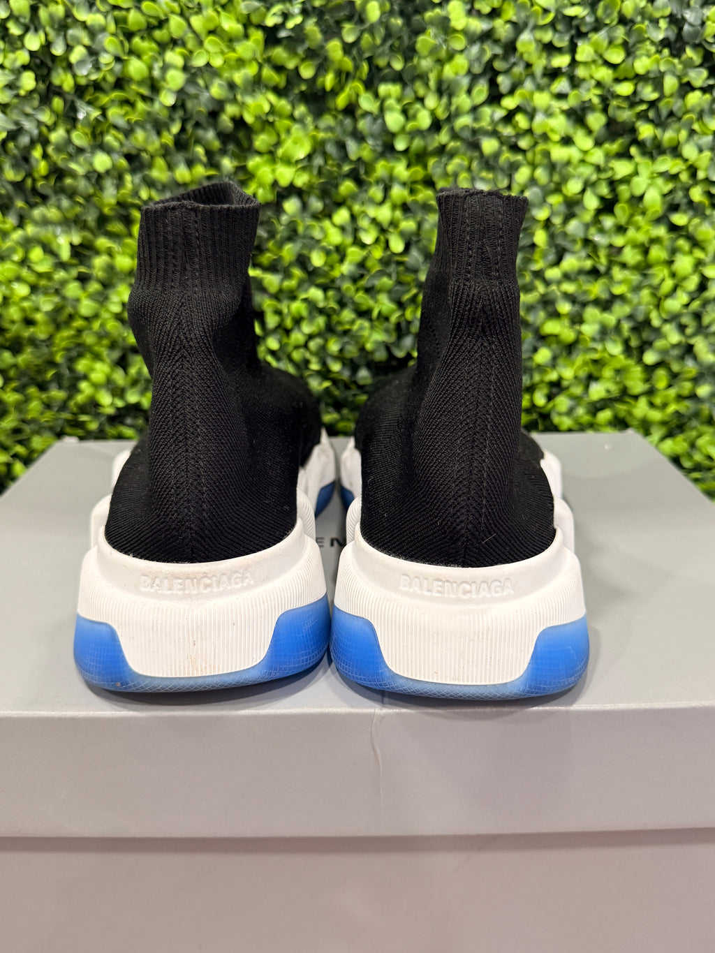 Balenciaga Black Speed 2.0 Blue Sole Sneakers