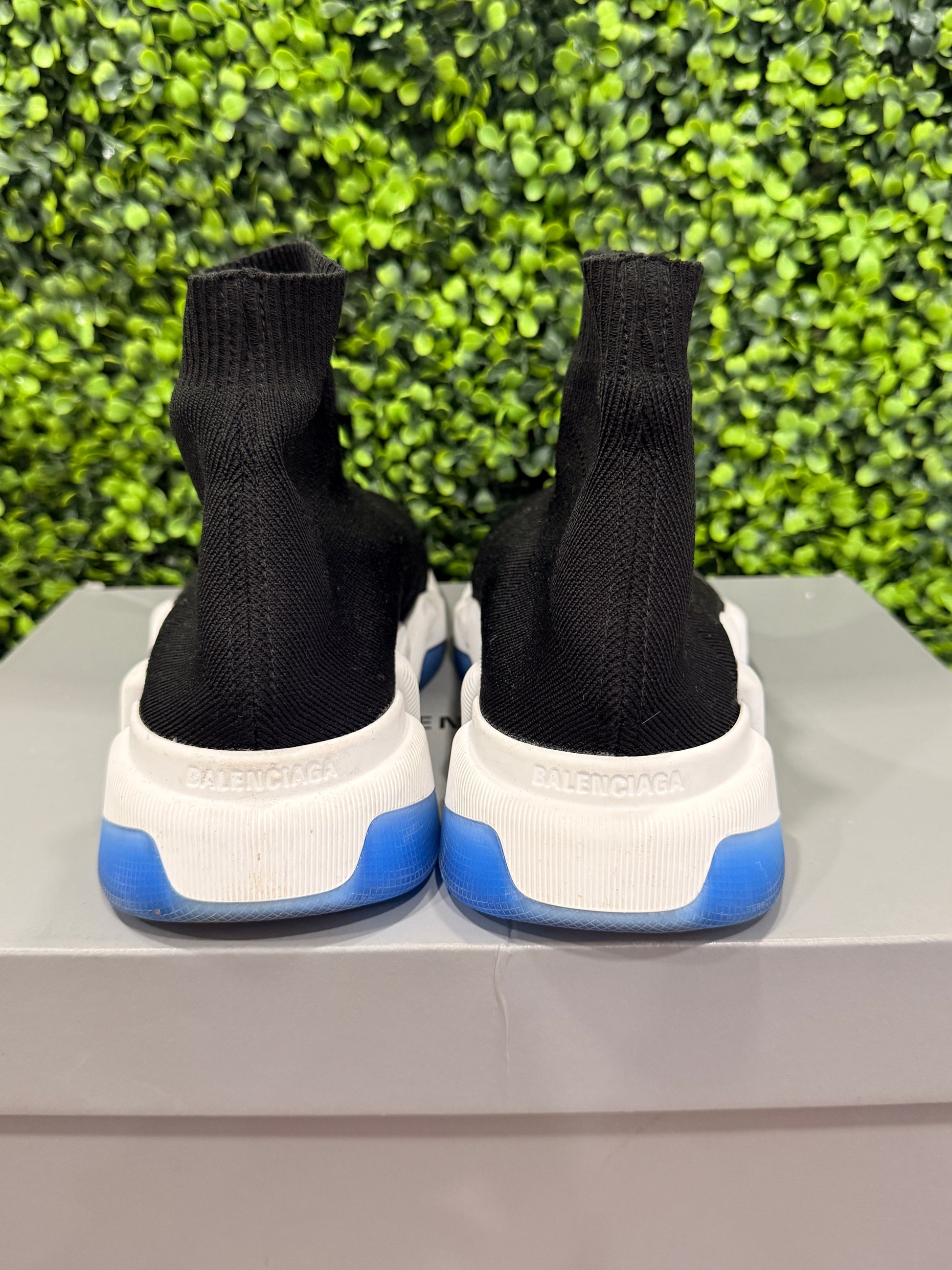 Balenciaga Black Speed 2.0 Blue Sole Sneakers