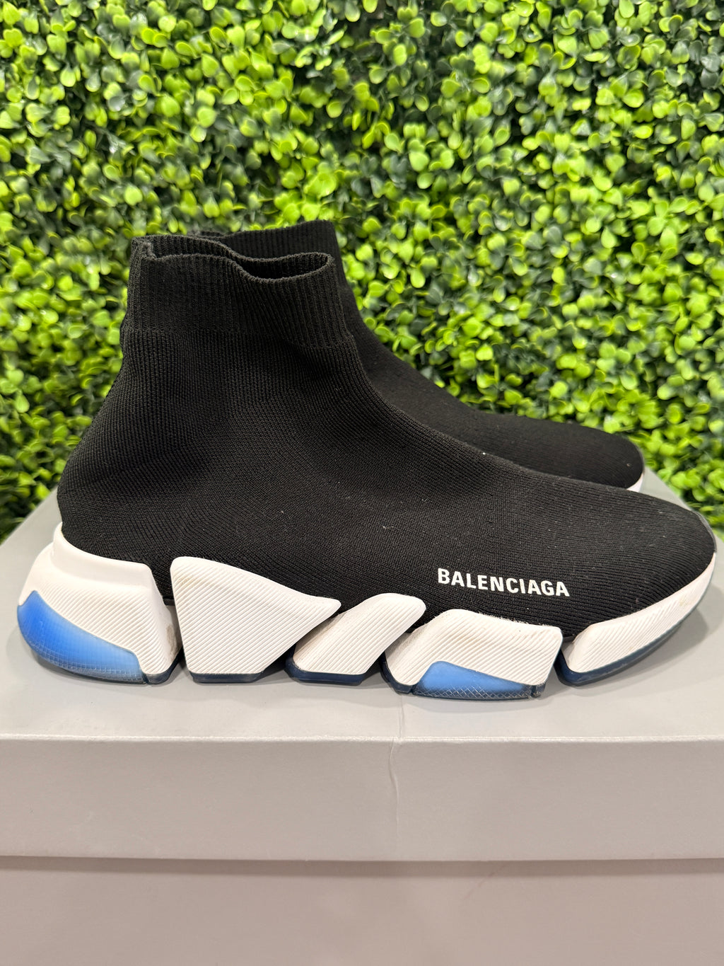 Balenciaga Black Speed 2.0 Blue Sole Sneakers