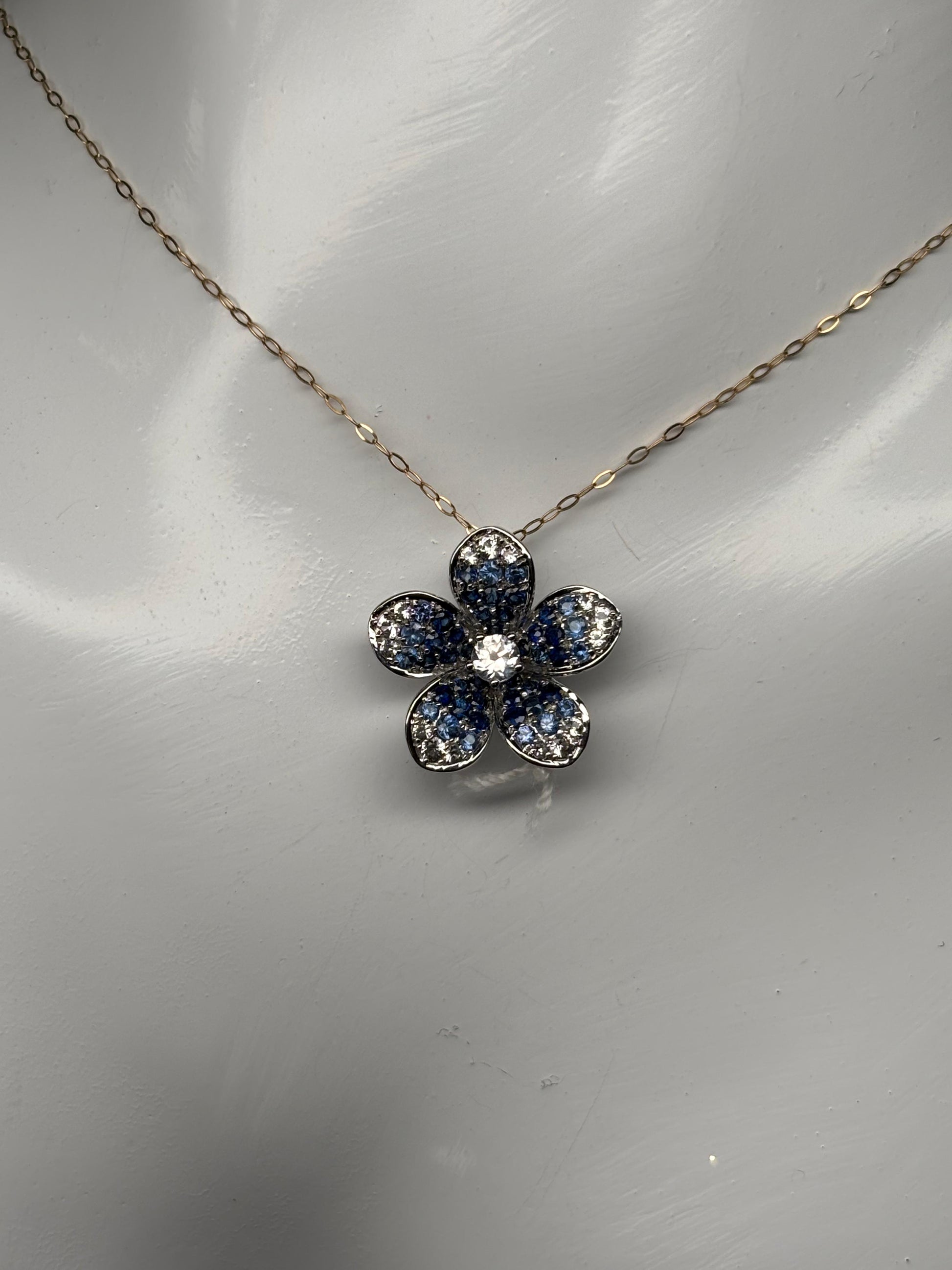 Earrings & Pendant Set White Gold 18K w/Diamonds & Sapphires