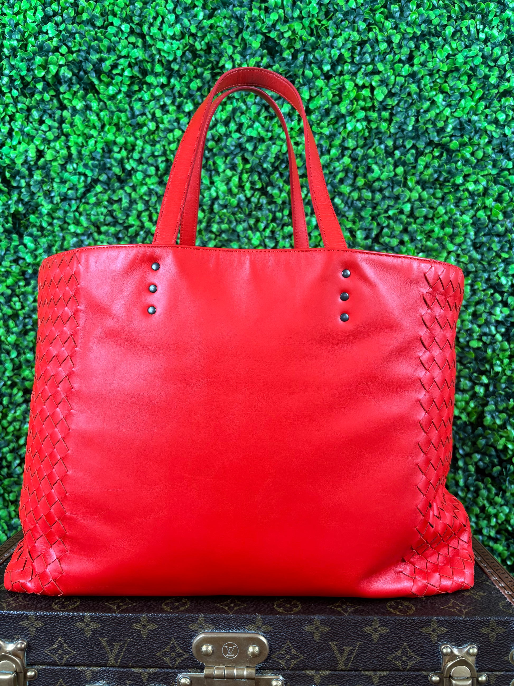 Bottega Veneta Red Leather Intrecciato Bag