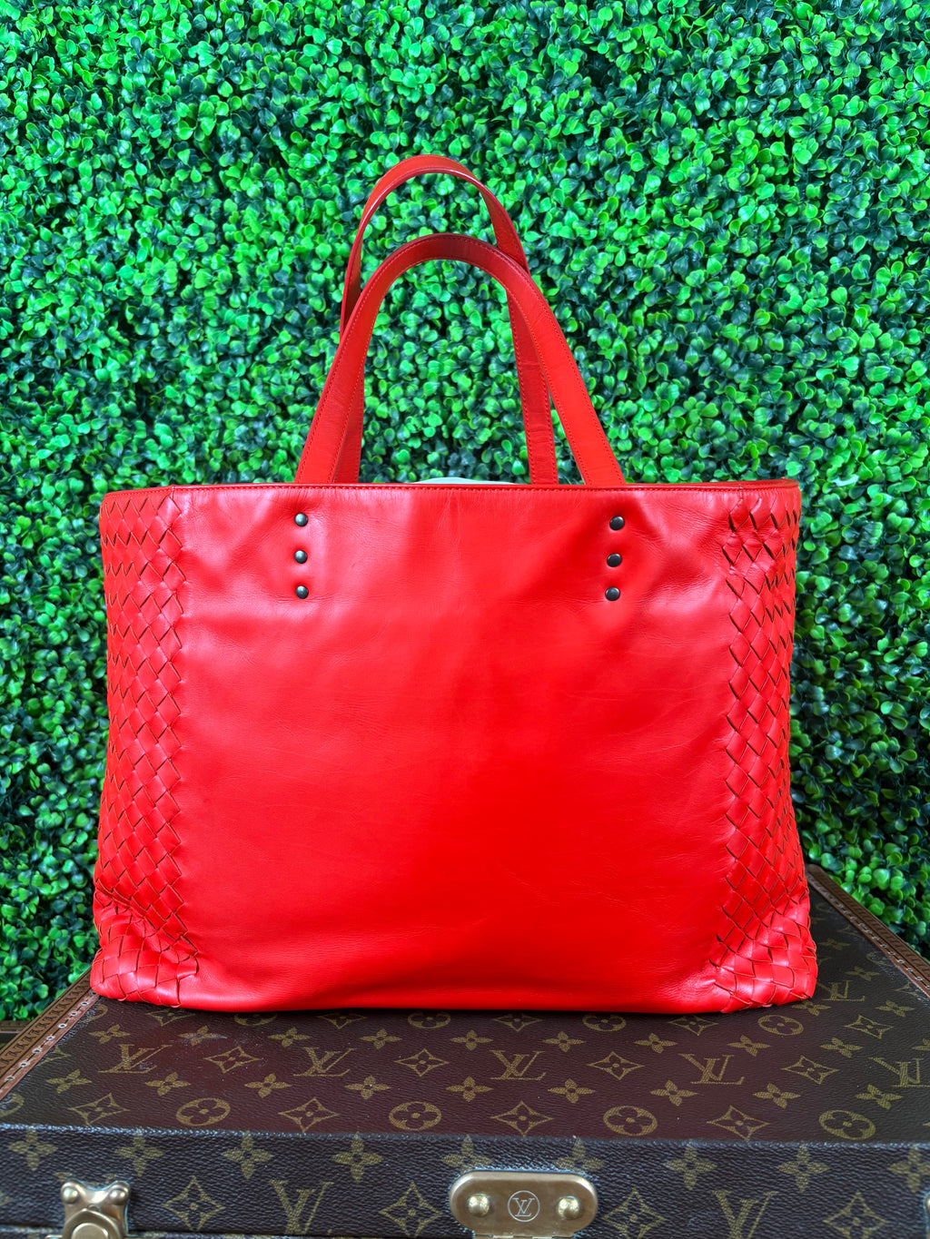 Bottega Veneta Red Leather Intrecciato Bag