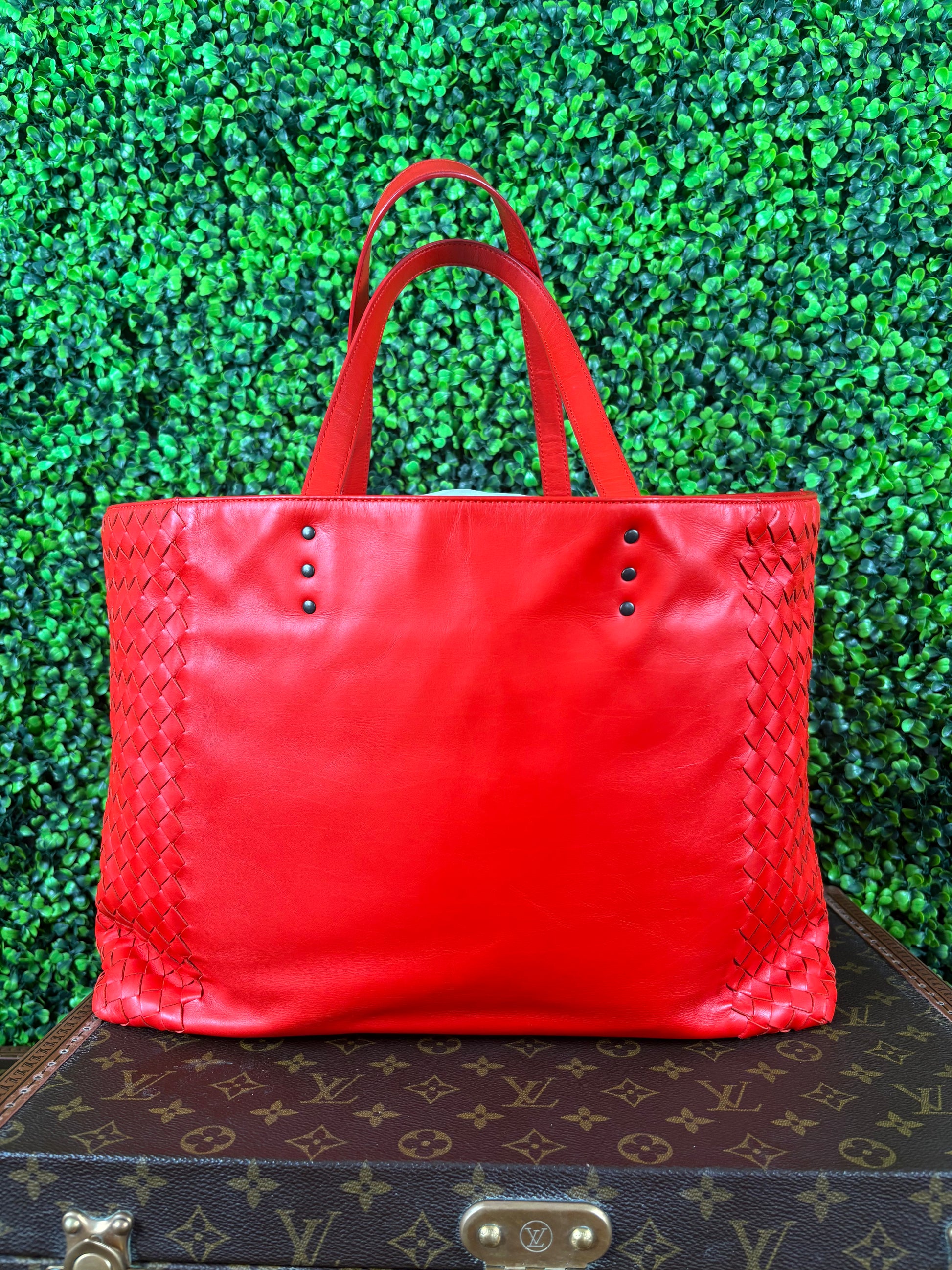 Bottega Veneta Red Leather Intrecciato Bag
