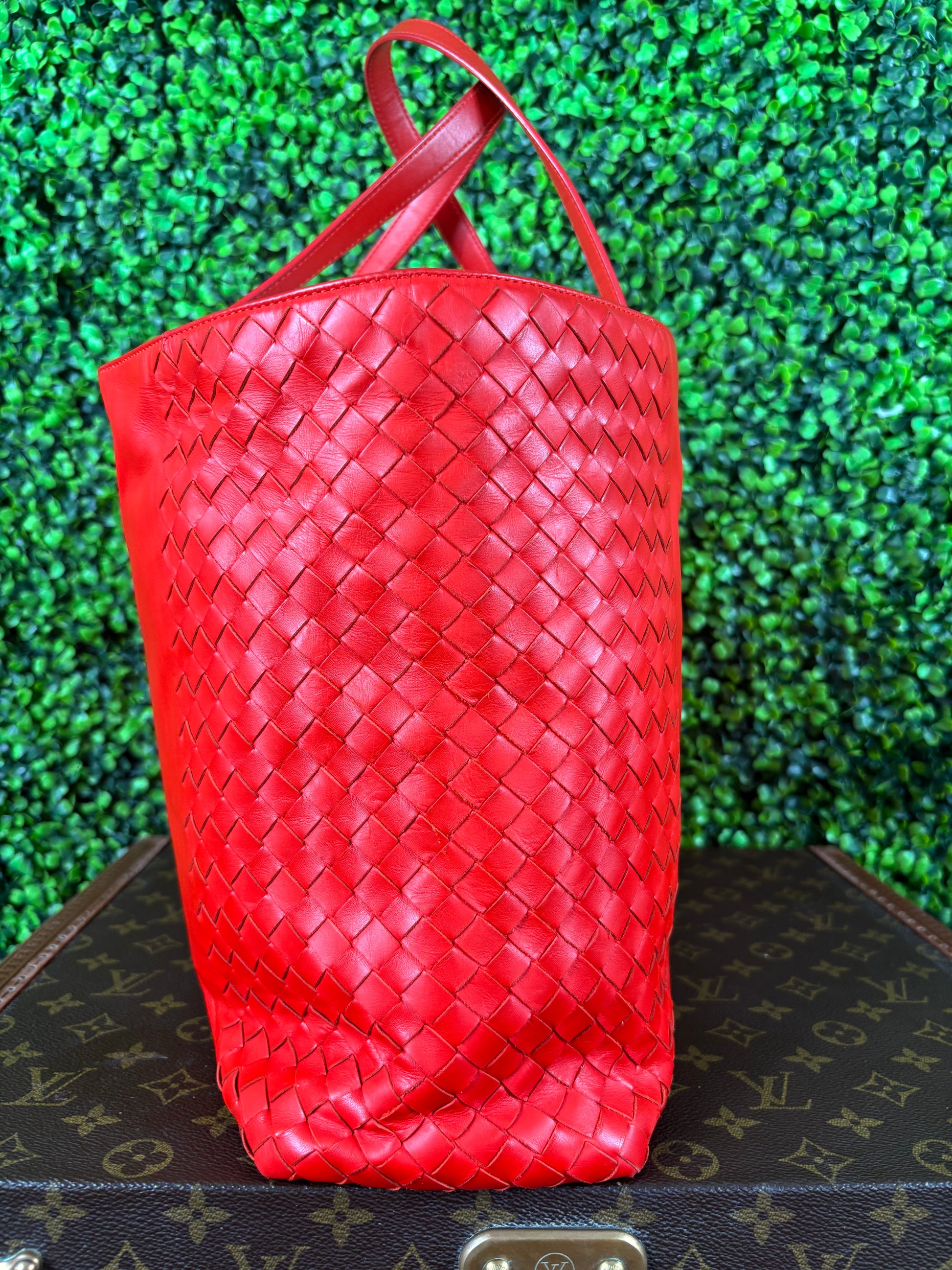 Bottega Veneta Red Leather Intrecciato Bag