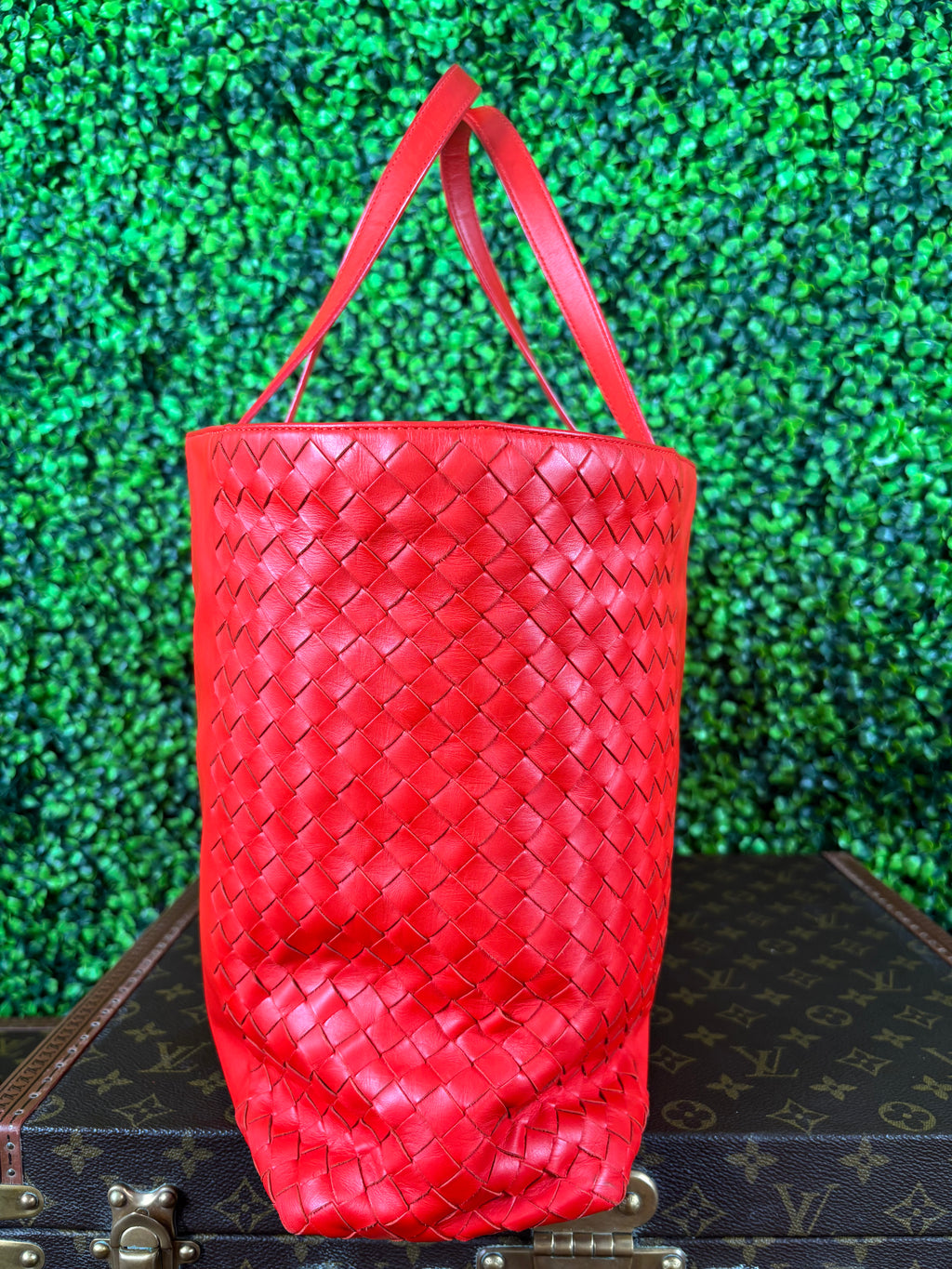 Bottega Veneta Red Leather Intrecciato Bag