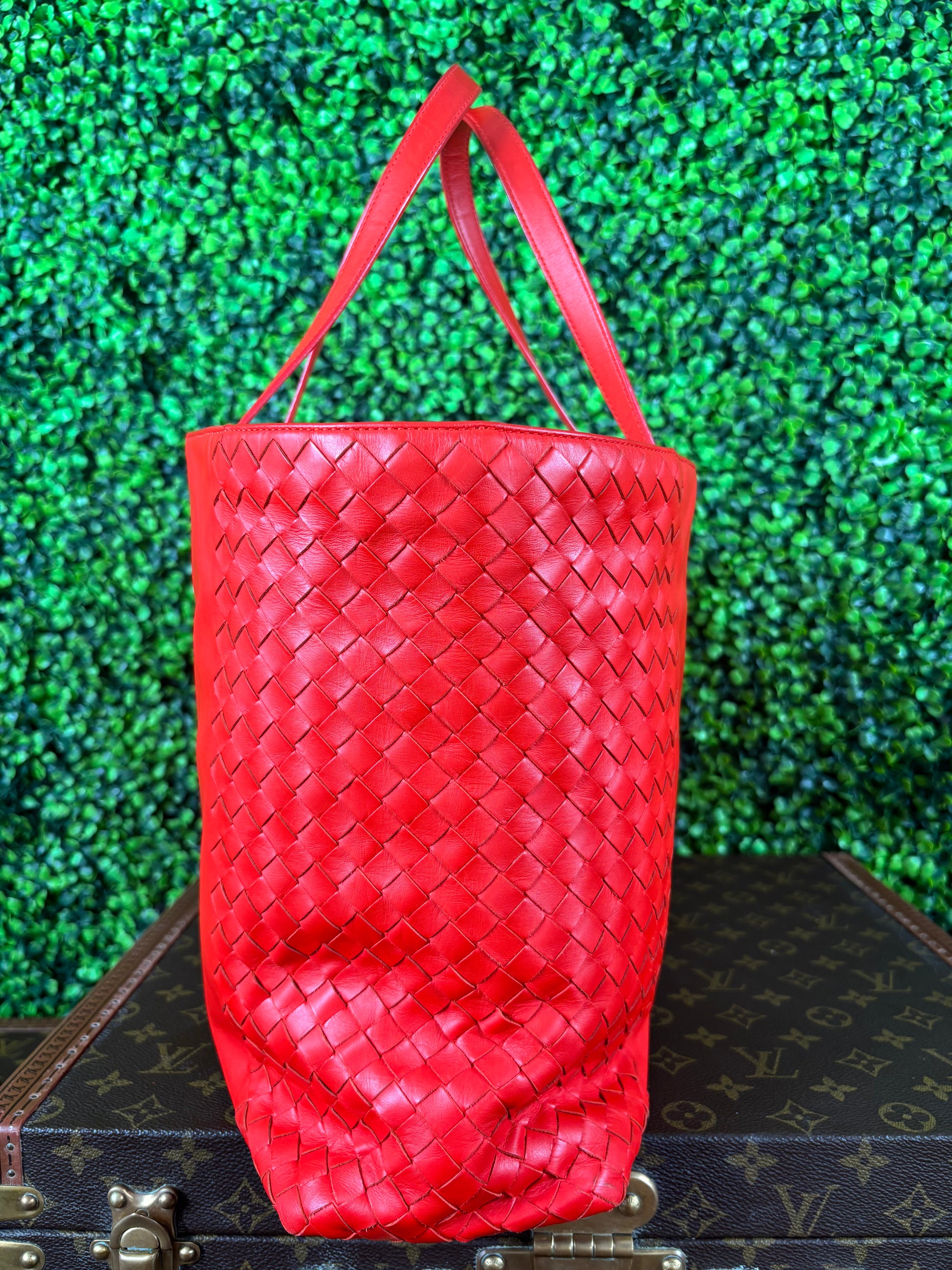 Bottega Veneta Red Leather Intrecciato Bag