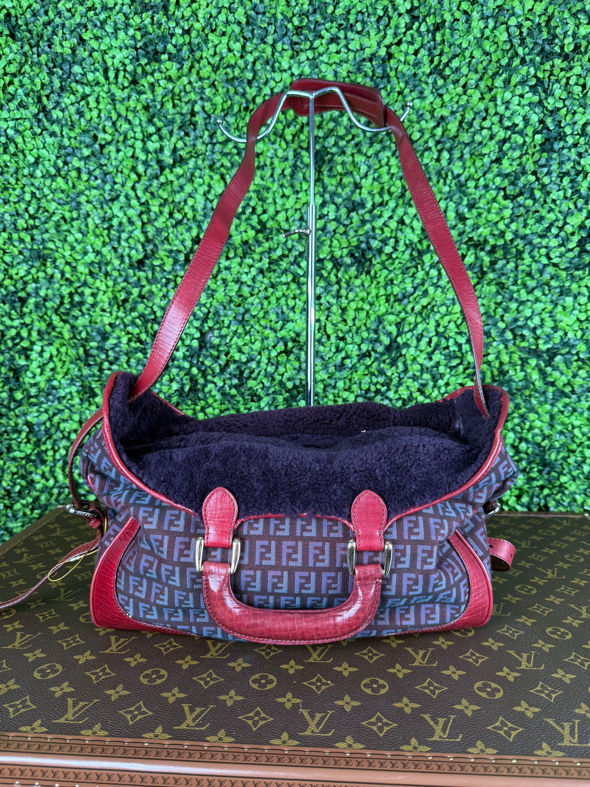 Fendi Red Zucchino Leather Satchel Bag