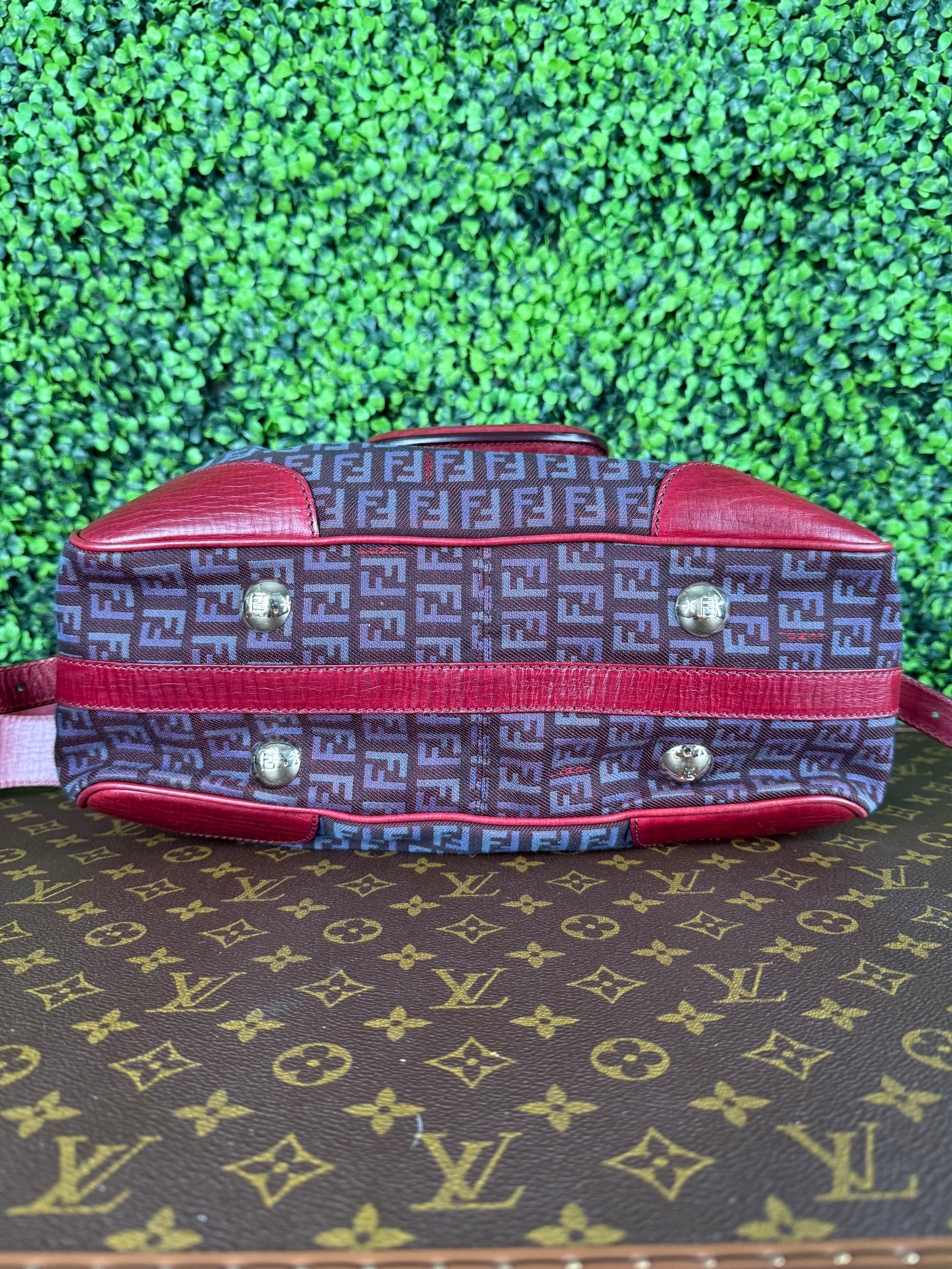 Fendi Red Zucchino Leather Satchel Bag