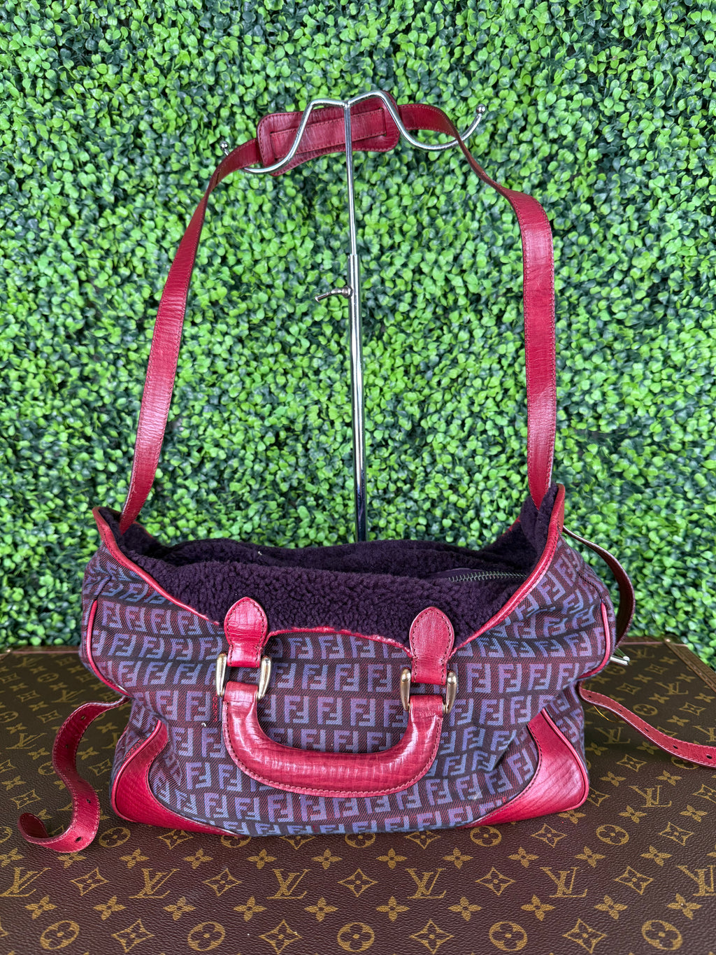 Fendi Red Zucchino Leather Satchel Bag