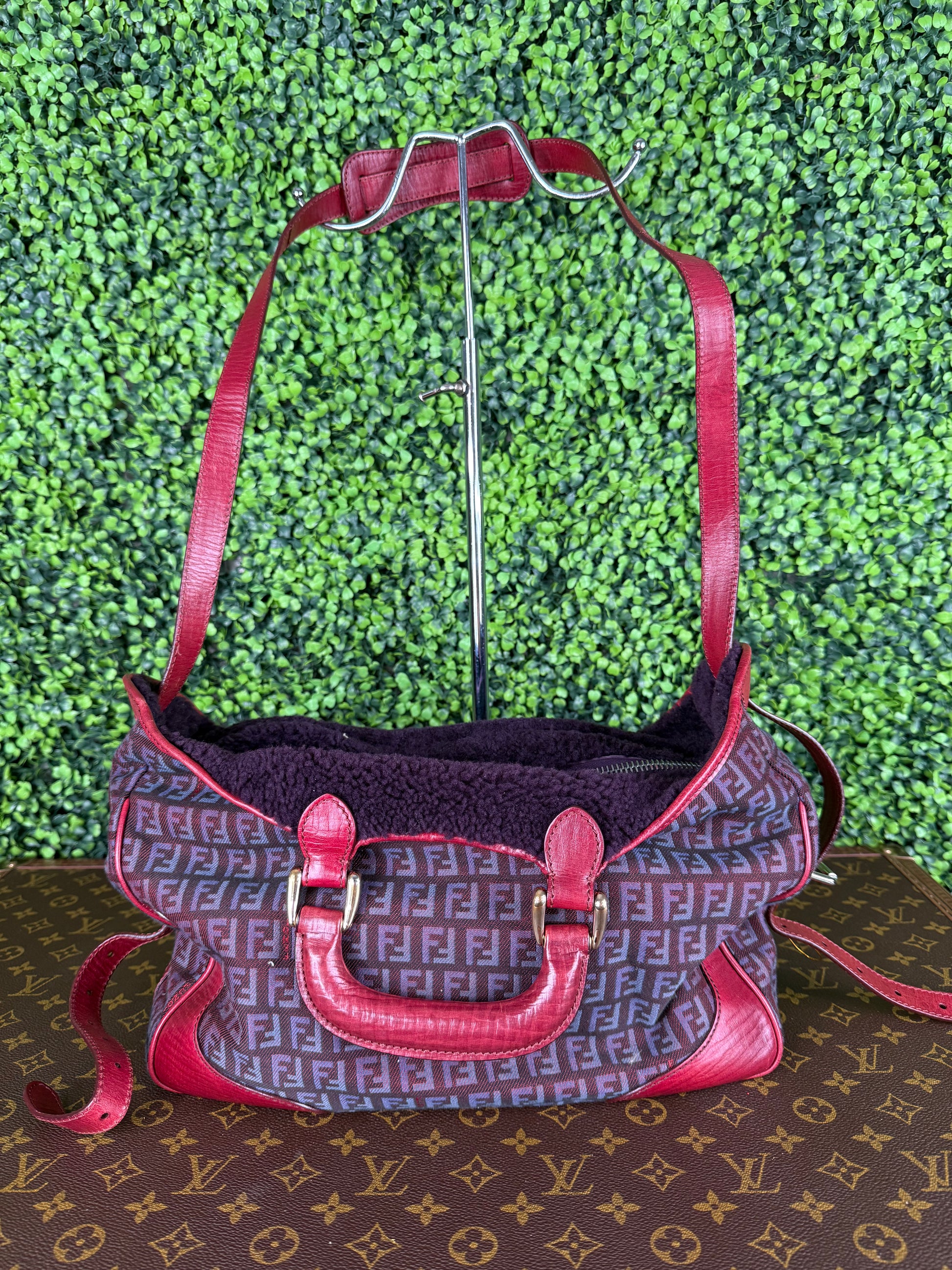 Fendi Red Zucchino Leather Satchel Bag
