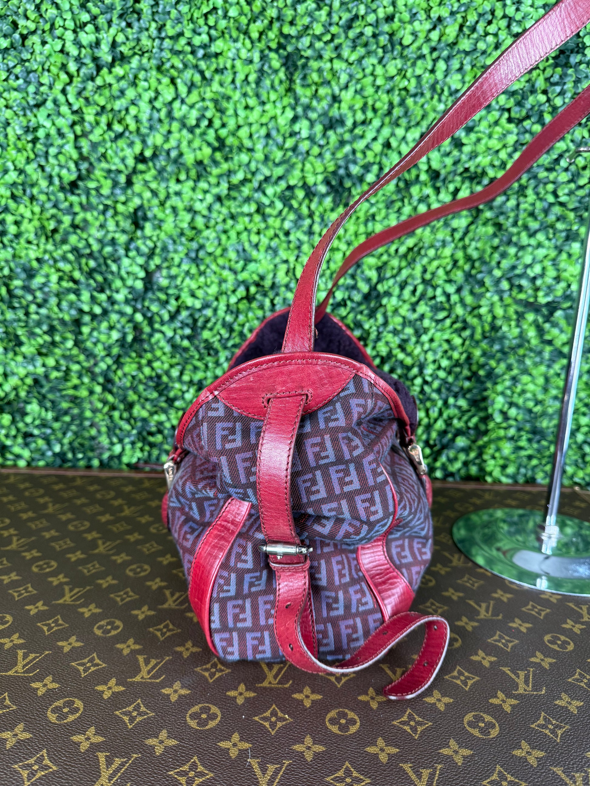 Fendi Red Zucchino Leather Satchel Bag