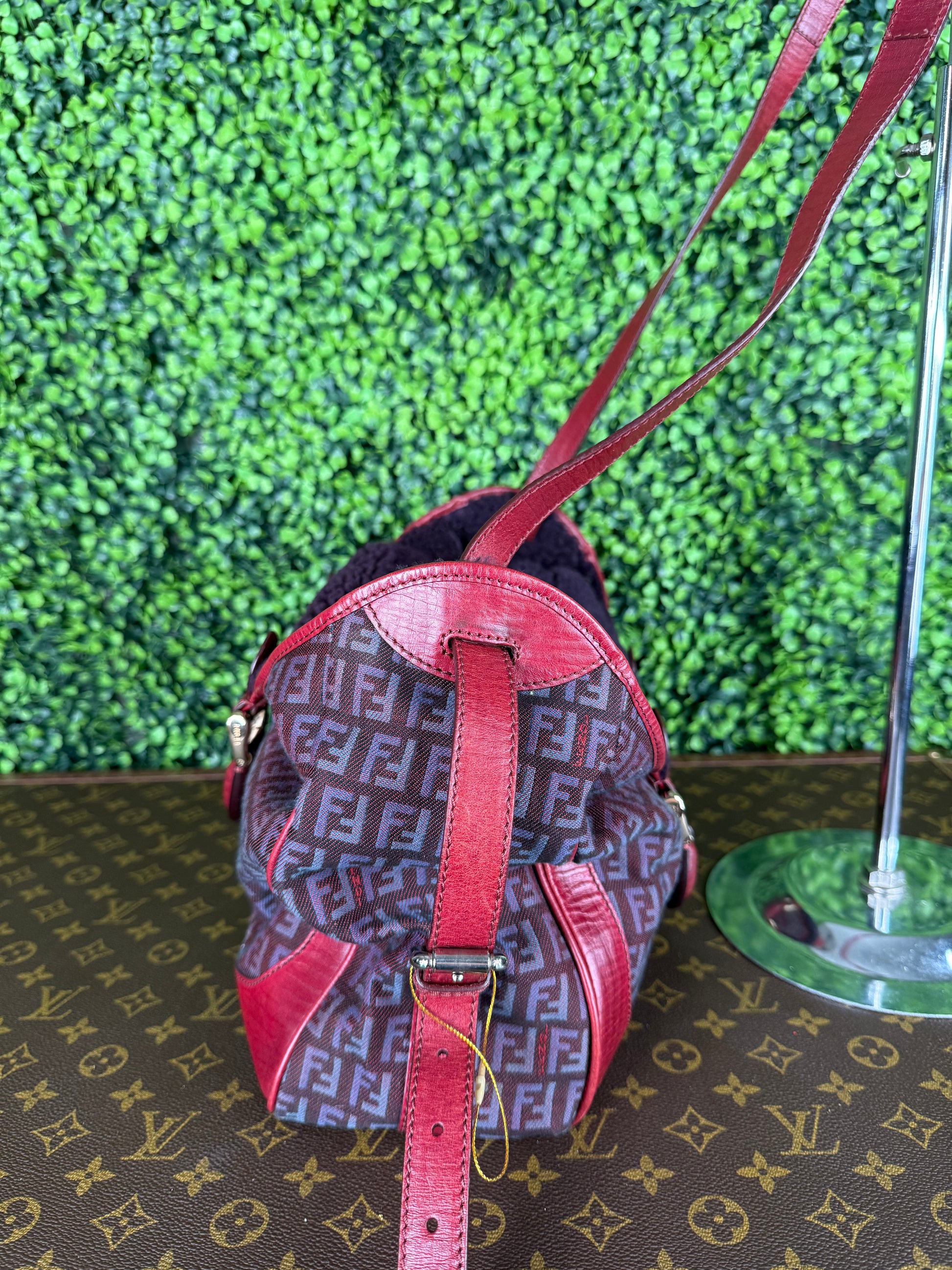 Fendi Red Zucchino Leather Satchel Bag