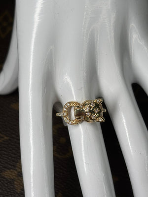 Ring Yellow Gold 18K w/Diamonds & Emeralds Panther Style