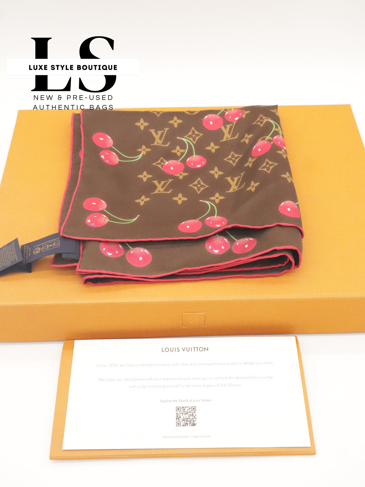 Louis Vuitton x Takashi Murakami Brown Cerises Silk Scarf