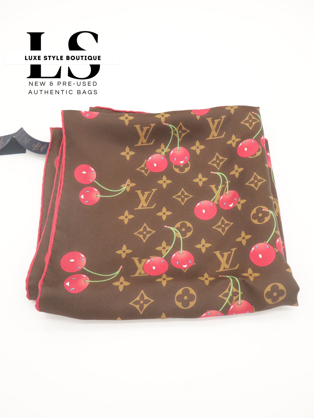 Louis Vuitton x Takashi Murakami Brown Cerises Silk Scarf