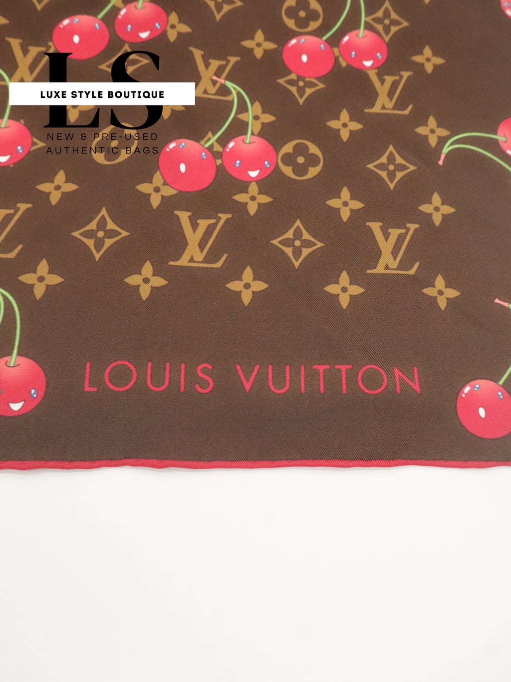 Louis Vuitton x Takashi Murakami Brown Cerises Silk Scarf