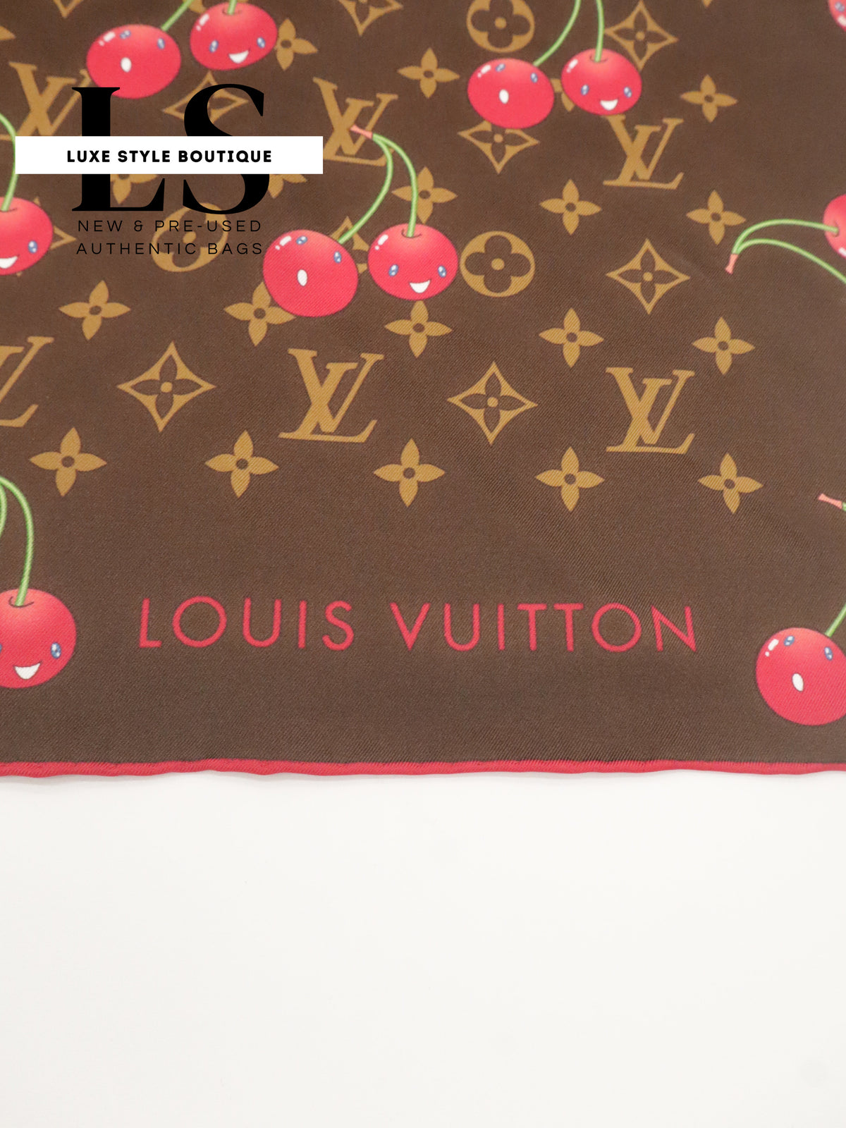 Louis Vuitton x Takashi Murakami Brown Cerises Silk Scarf