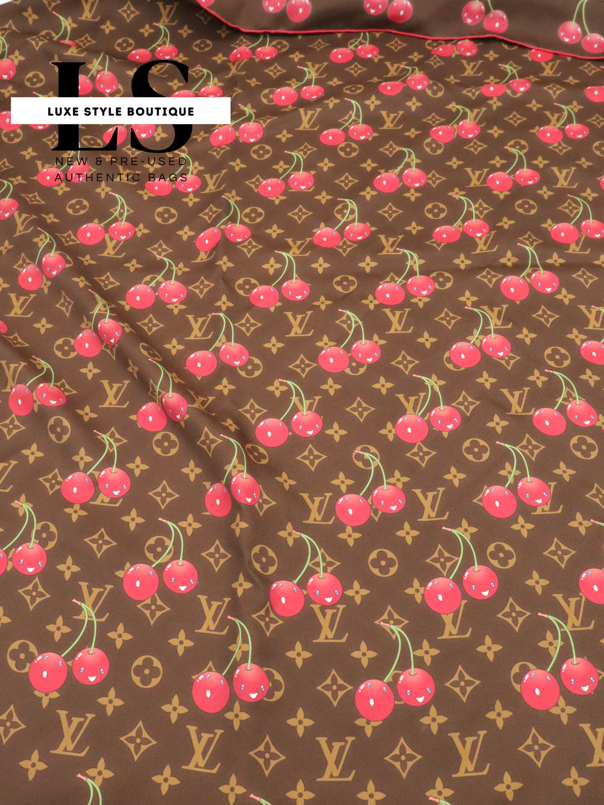 Louis Vuitton x Takashi Murakami Brown Cerises Silk Scarf